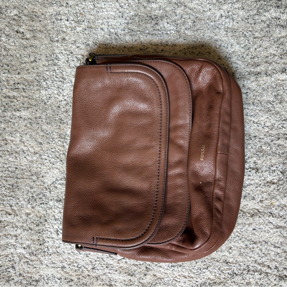 Fossil Rich Brown Leather Messenger Bag